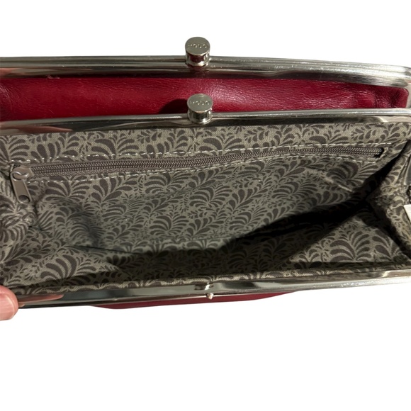 Hobo International Lauren Double Frame Folding Wallet Clutch Red Leather - Picture 12 of 14